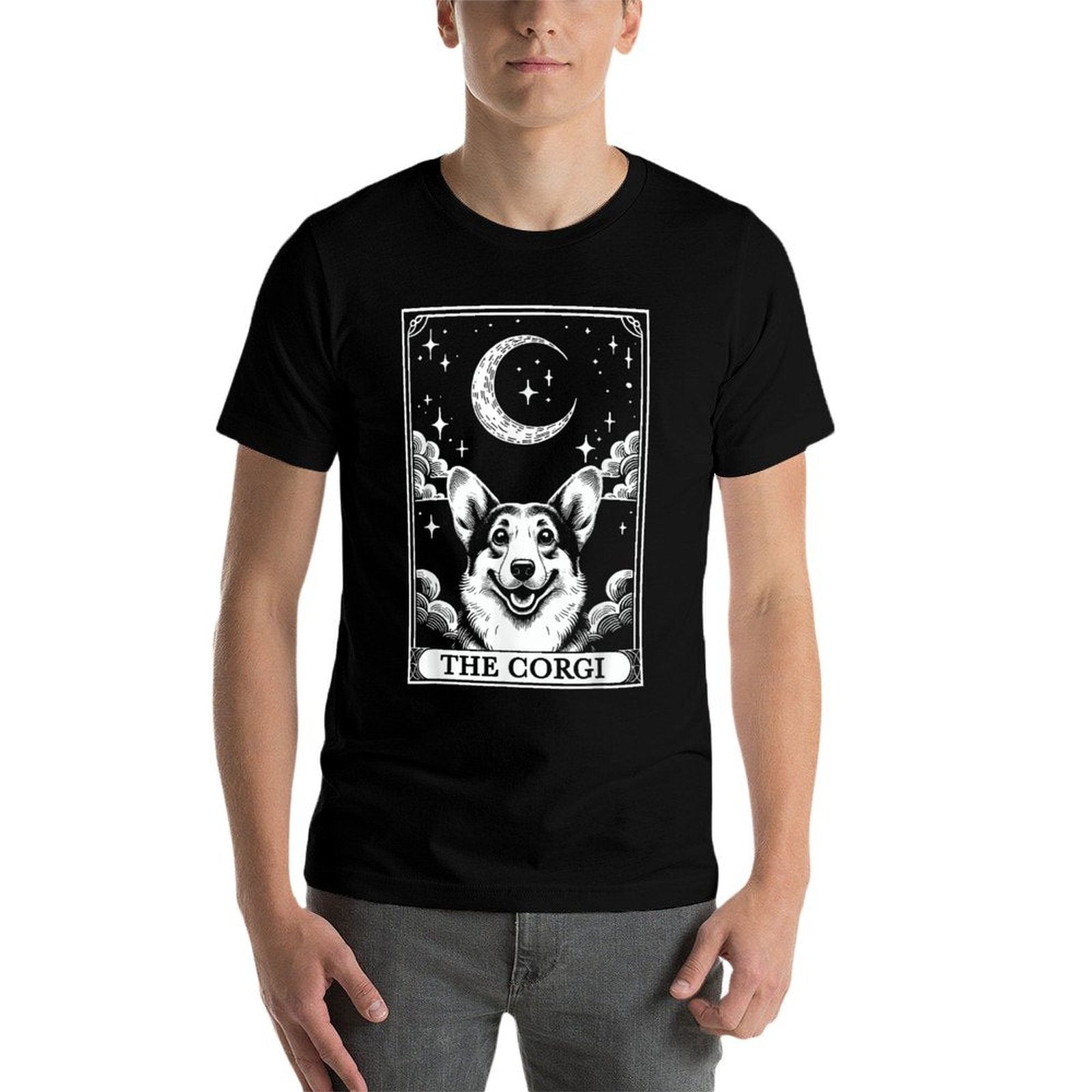 Tarot Card Vintage Crescent Moon Corgi Dog Mom  Eco-friendly Material T-Shirt