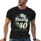 40 Years Old My Daddy Is 40 40th Birthday Dad 40th Birthday  Ribbed Collar T-Shirt