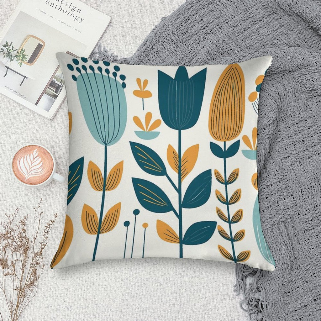 Yellow And Blue Leaves Soft Short Plush Fabric Throw Pillow