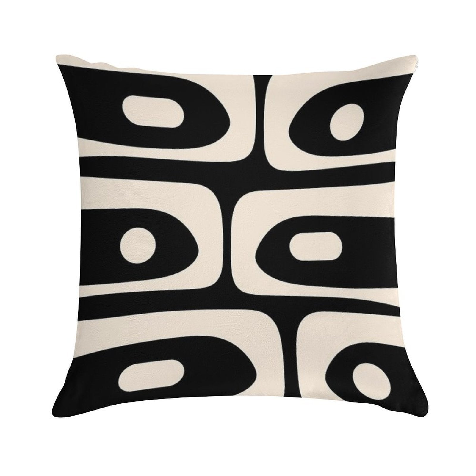 Mid Century Modern Piquet Abstract Pattern Black And Almond Cream Soft Gift Ready Throw Pillow