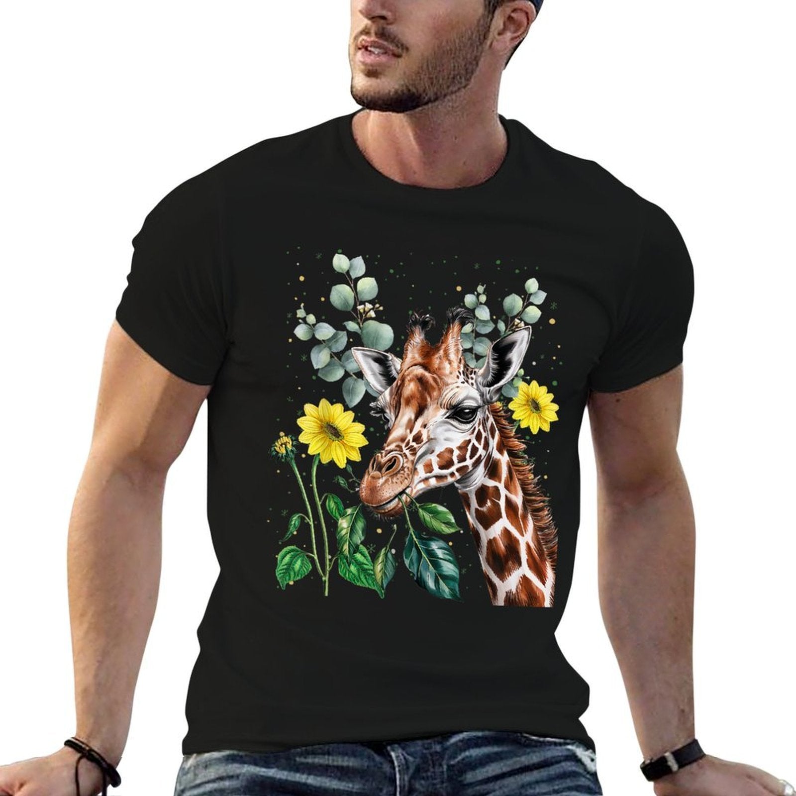Giraffe Outfit Idea For Women Novelty Botanical Themed  Stretchy T-Shirt