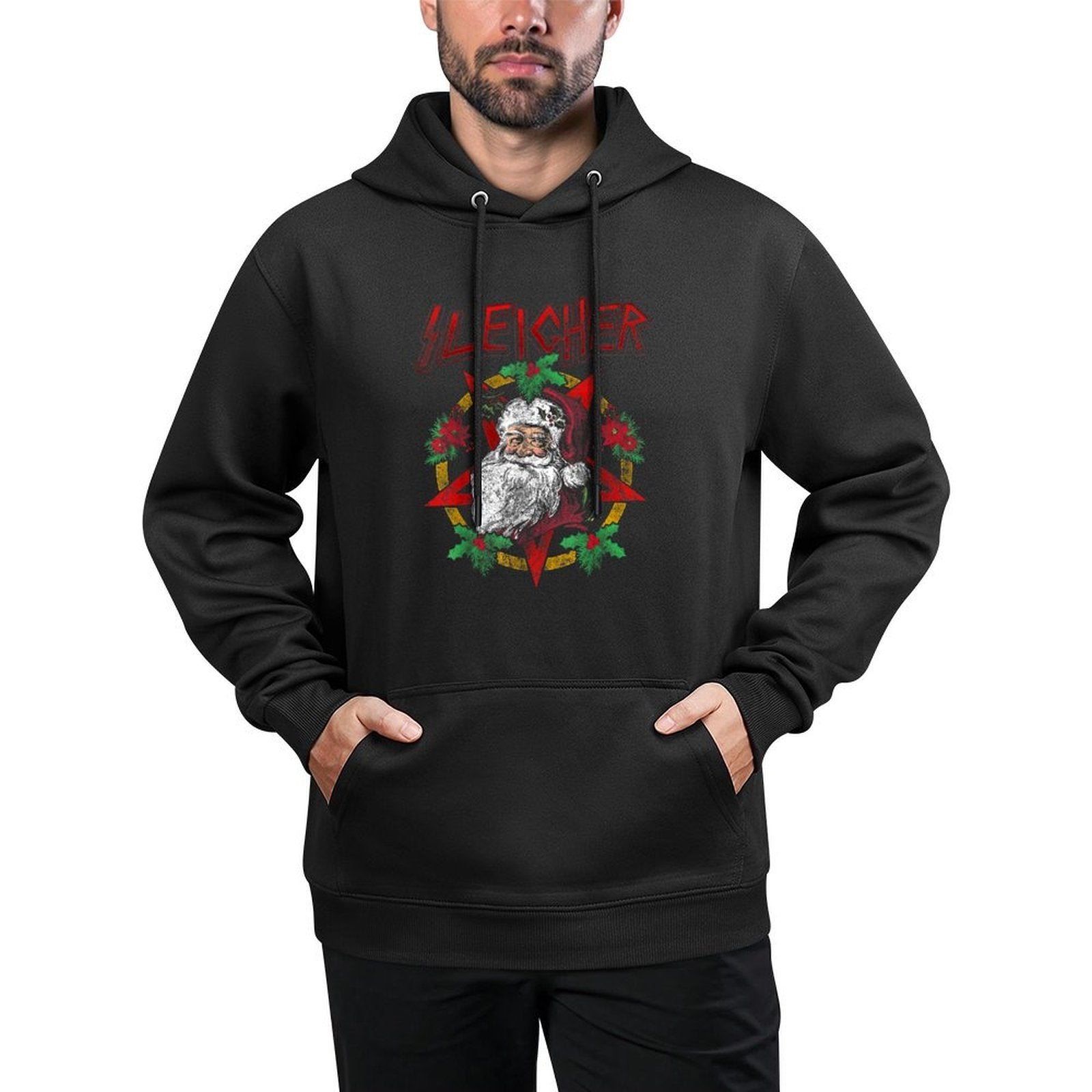 Sleigher - Heavy Metal Santa Claus - Christmas Xmas Gift Cotton-Polyester Blend Hoodie