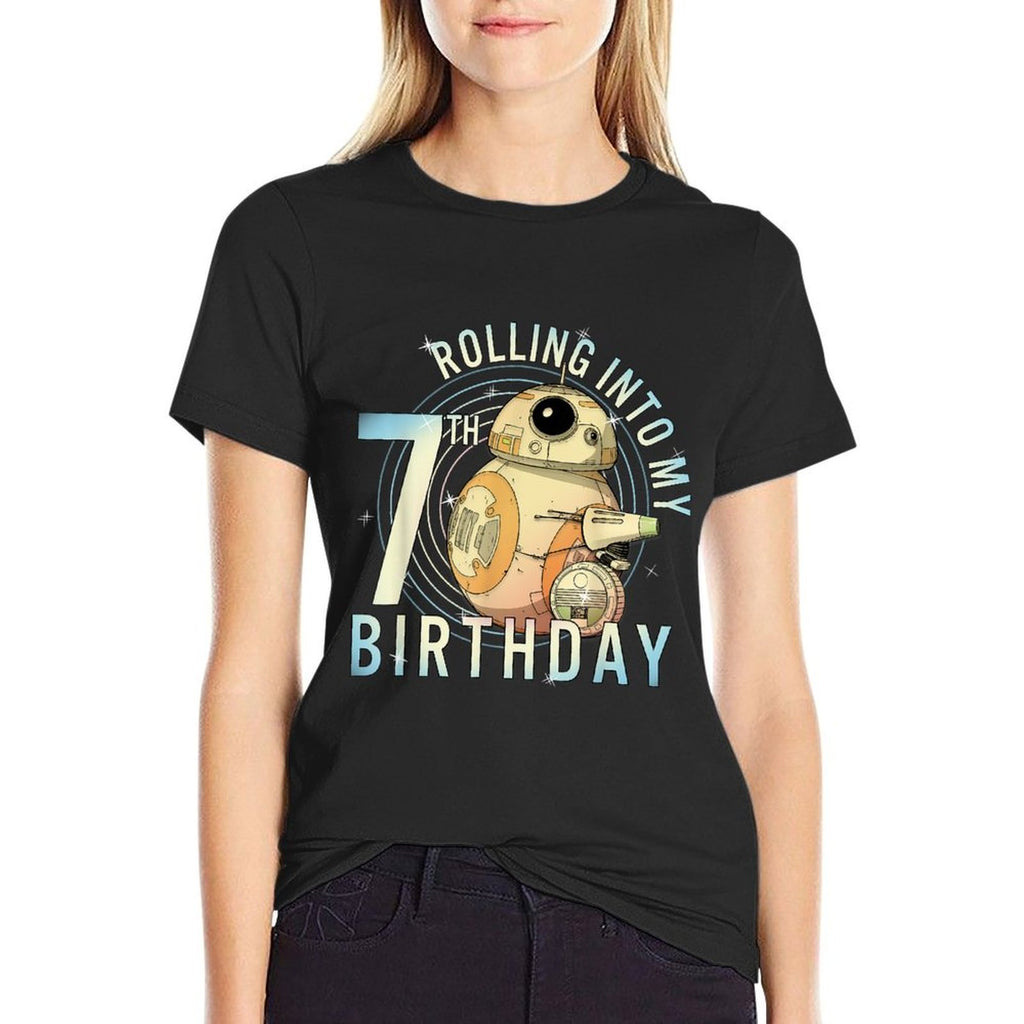 Star Wars BB-8 & D-O Rolling Into My 7th Birthday  Stretchy T-Shirt