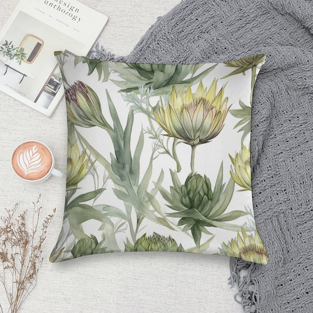 Botanical Green Pattern Soft Hidden Zipper Throw Pillow