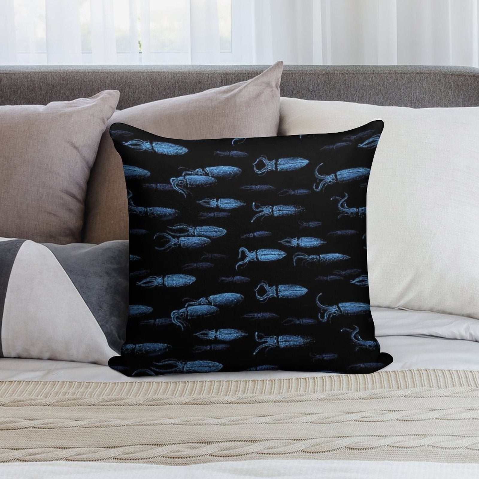 Firefly Squid Hotaruika Bioluminescent Soft Reinforced Edging Throw Pillow