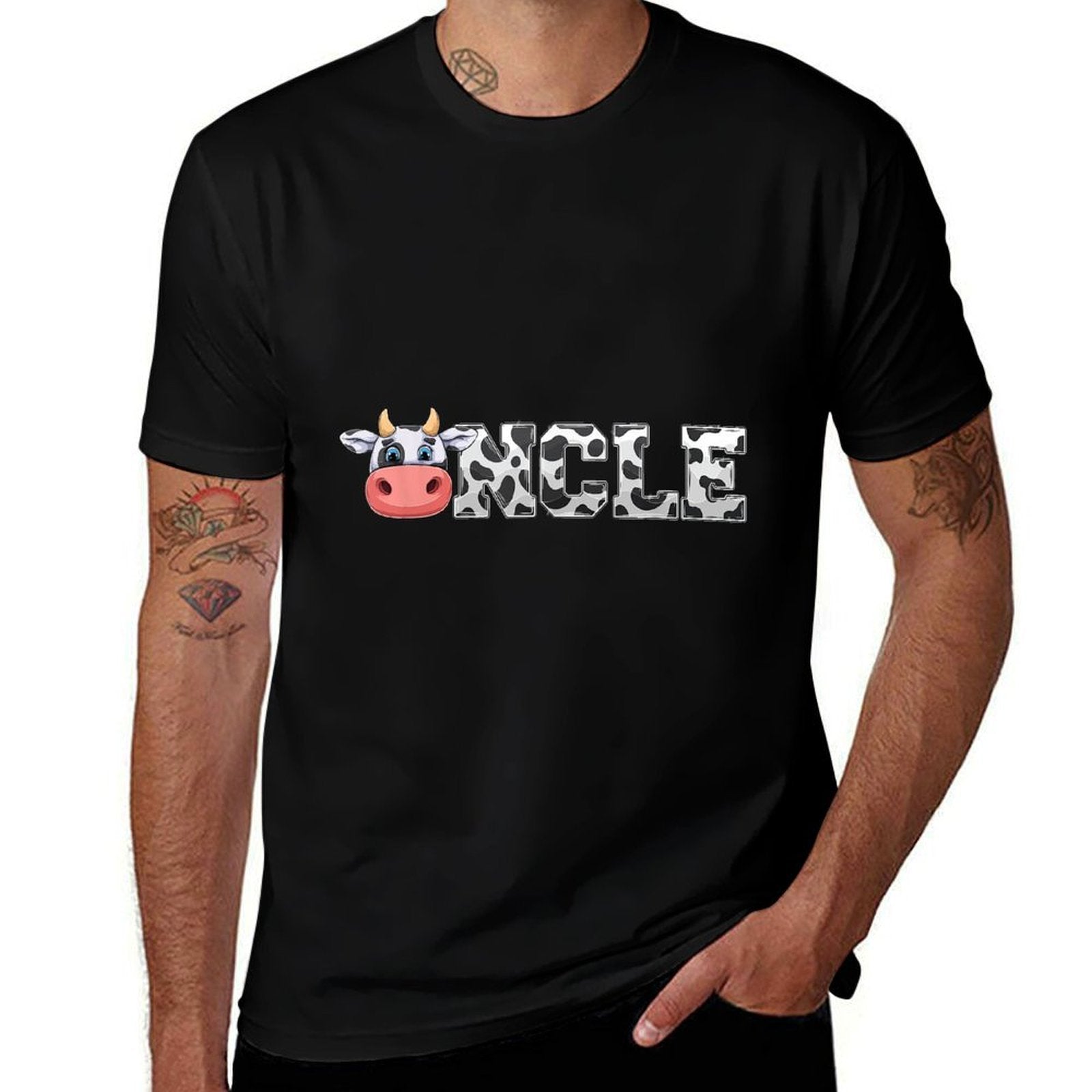 Uncle Cow Print Cowboy Animal Pattern Farmer Cow Uncle  Trendy Pattern T-Shirt