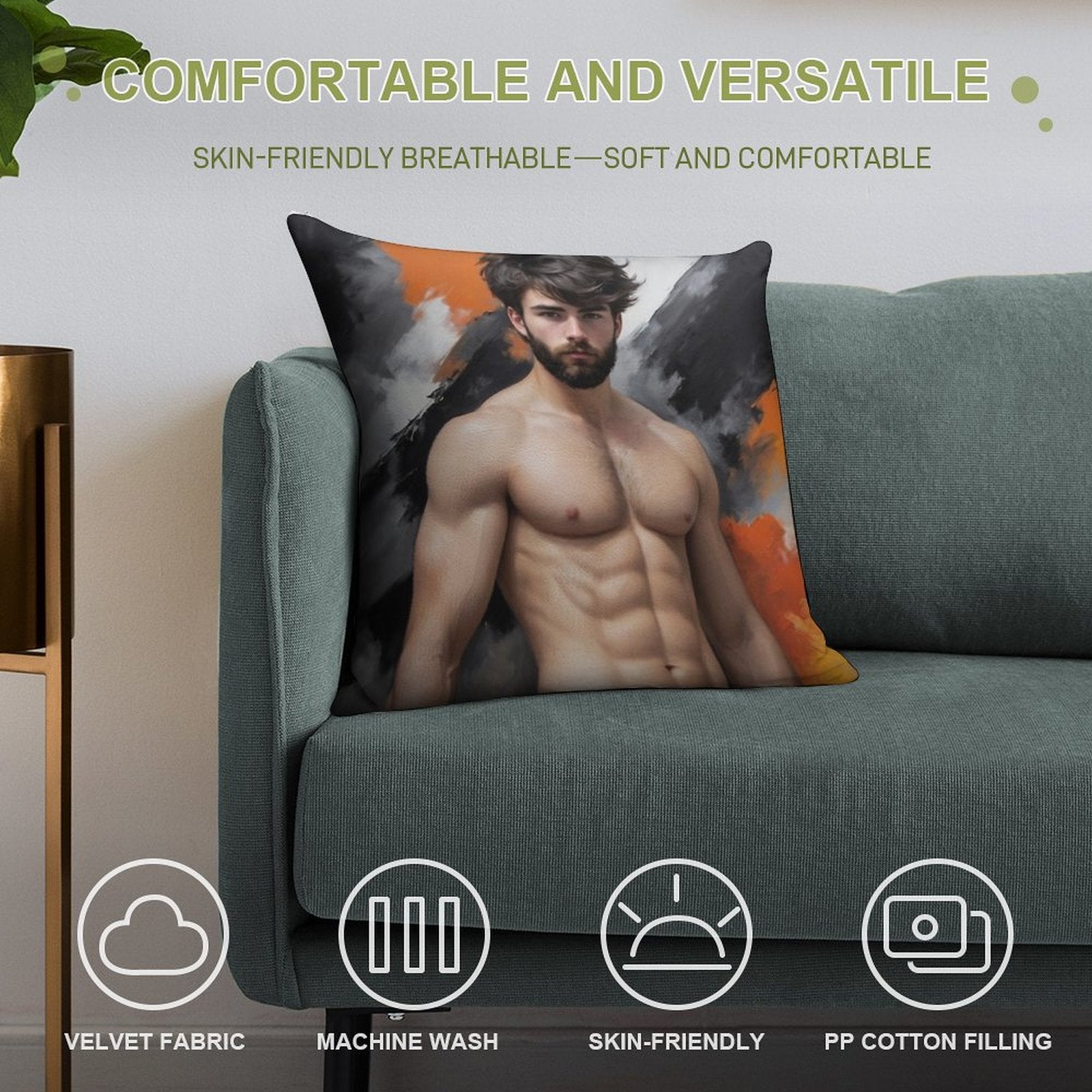 Sexy Guy Portrait Andrew Holquist Inspired Background Soft Decorative Cover Throw Pillow