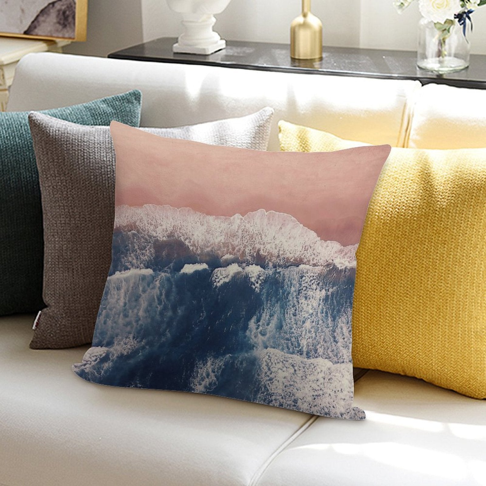 Pink Sand Beach Soft Decorative Cover Throw Pillow