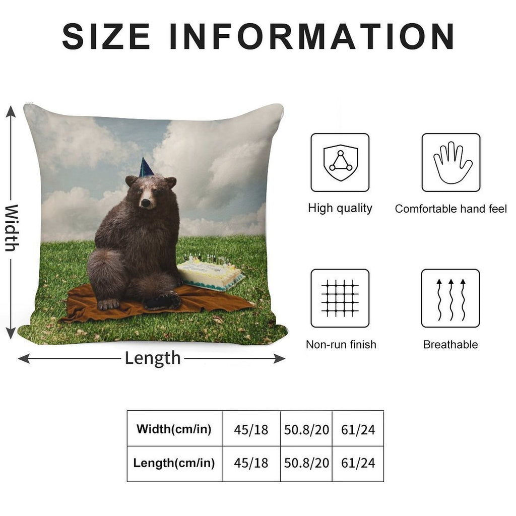 Birthday Bear Soft Skin-Friendly Throw Pillow