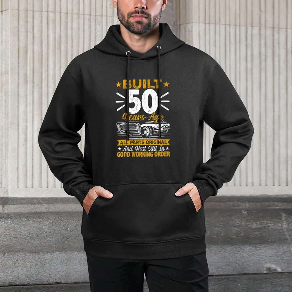 Womens Retro Built 50 Years Ago Funny 50th Birthday 50 Years Old Kangaroo Pocket Hoodie