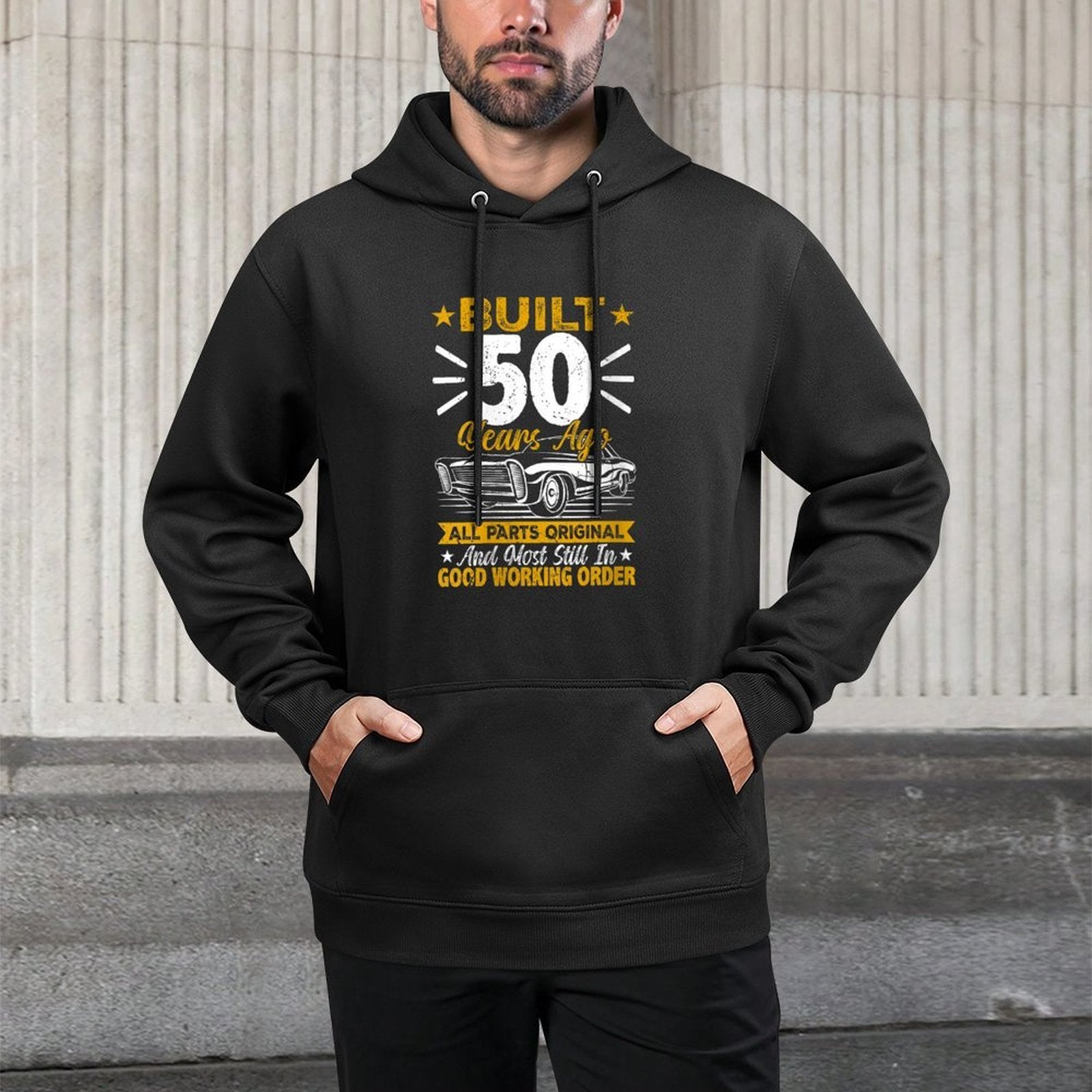 Womens Retro Built 50 Years Ago Funny 50th Birthday 50 Years Old Kangaroo Pocket Hoodie