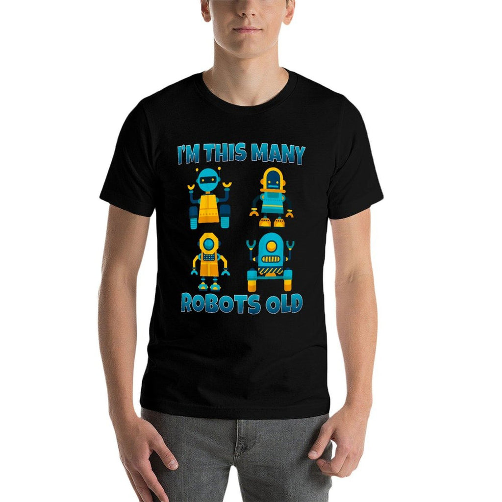 Kids I'm This Many Robots Old Robotics Kids 4th Birthday Party  High-quality Stitching T-Shirt