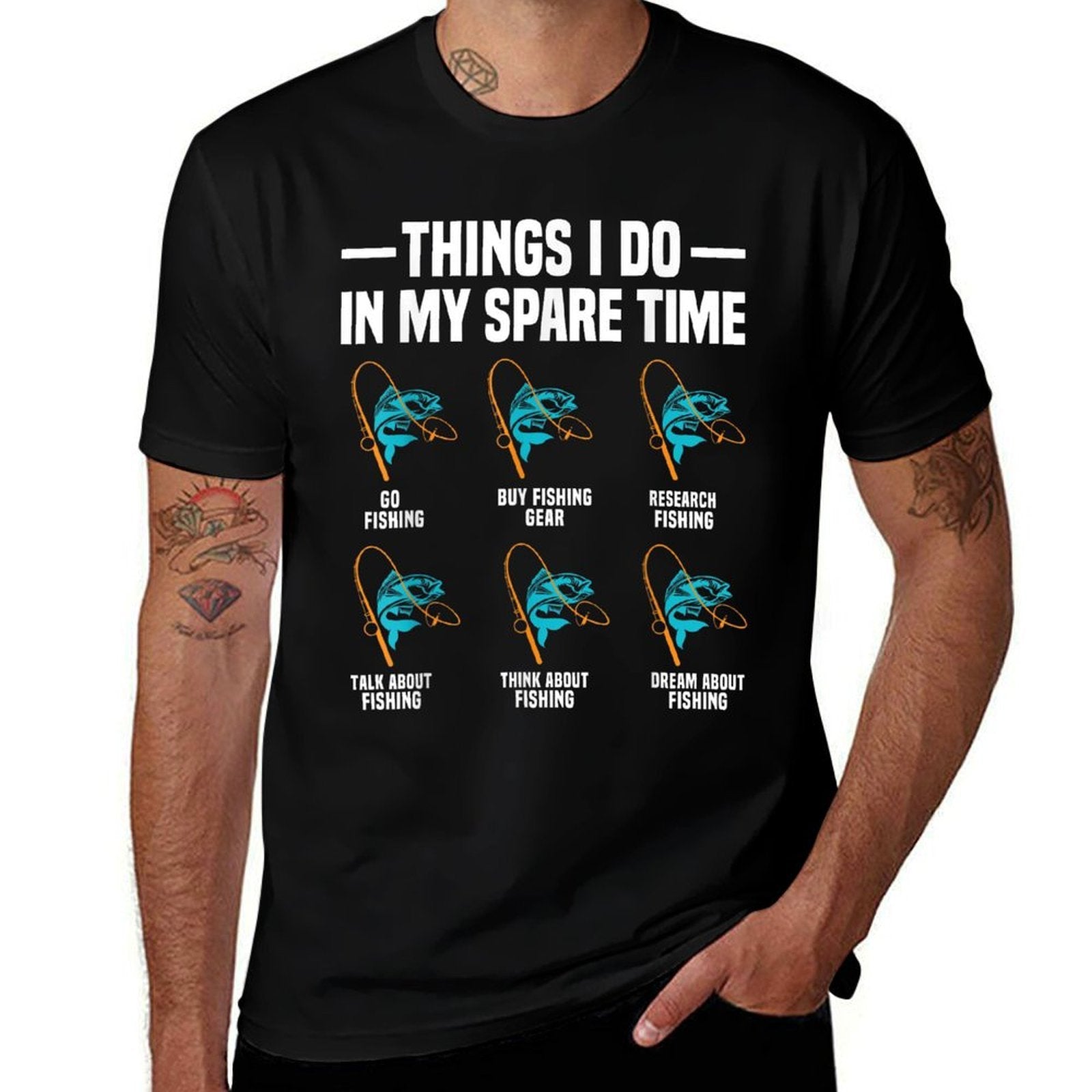 Fishing Things I Do In My Spare Time Funny Fishing Fisherman  Heathered Texture T-Shirt