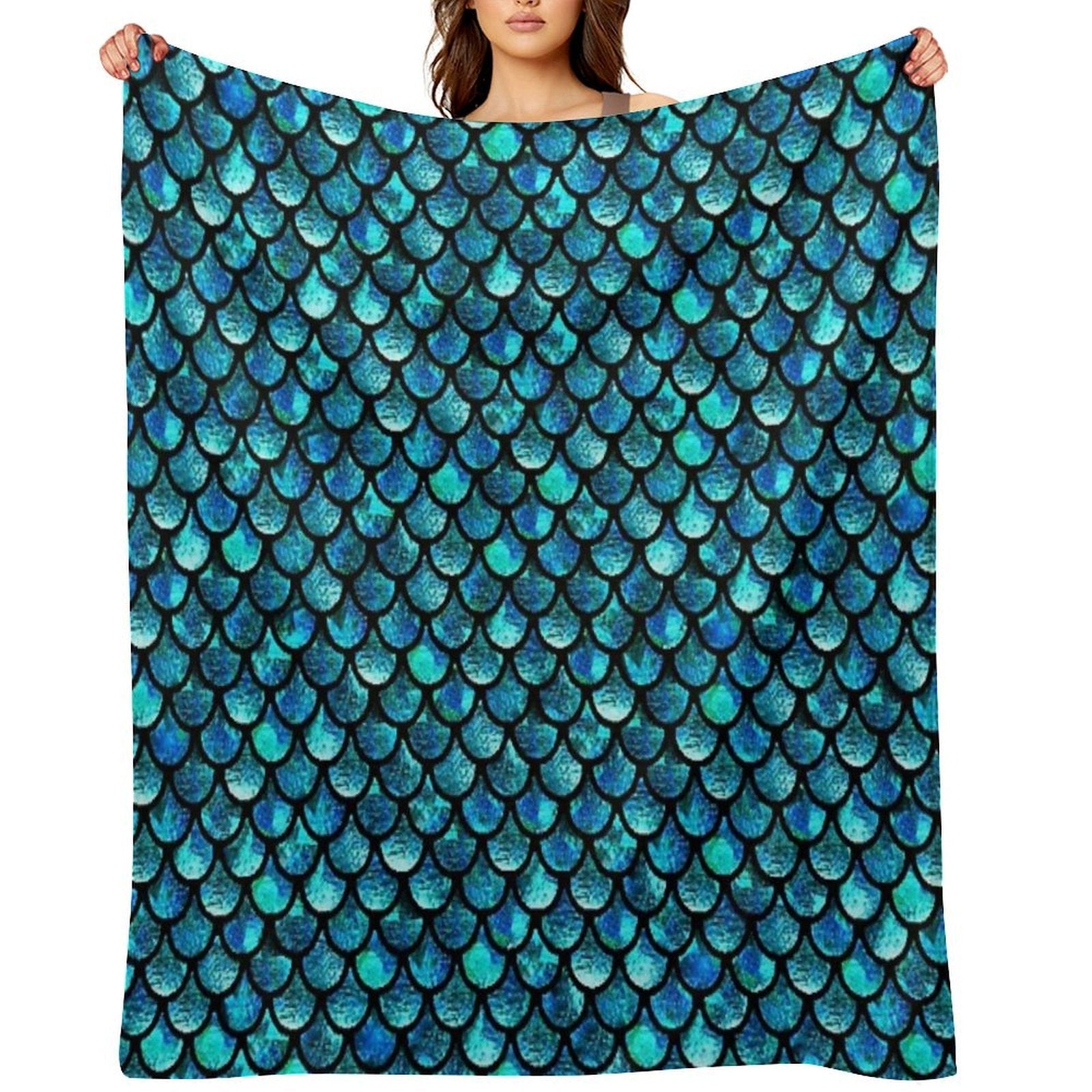 Mermaid Scales - Turquoise Blue Wrinkle-free Throw Blanket