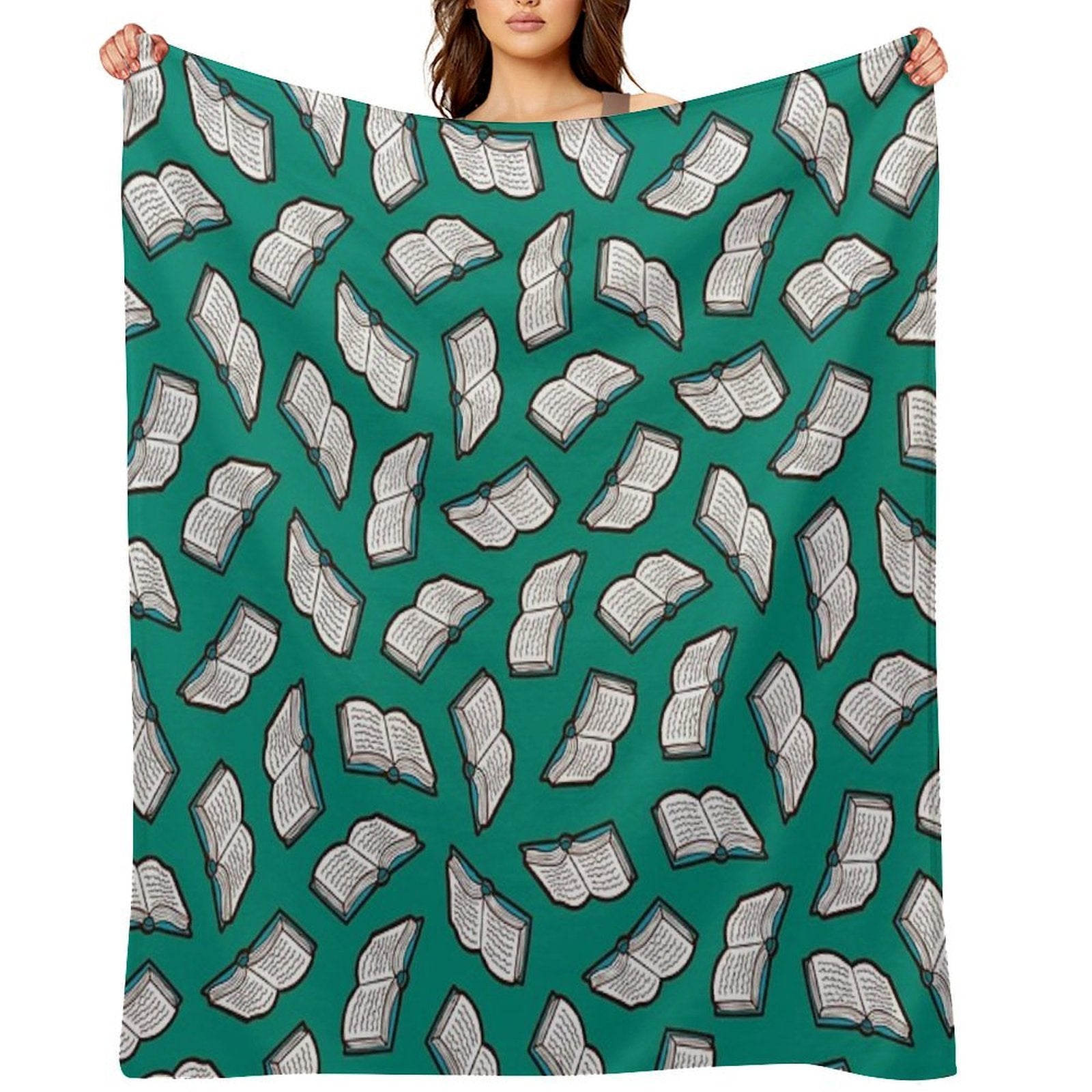 Bookish Reading Pattern in Jade Sustainable Throw Blanket