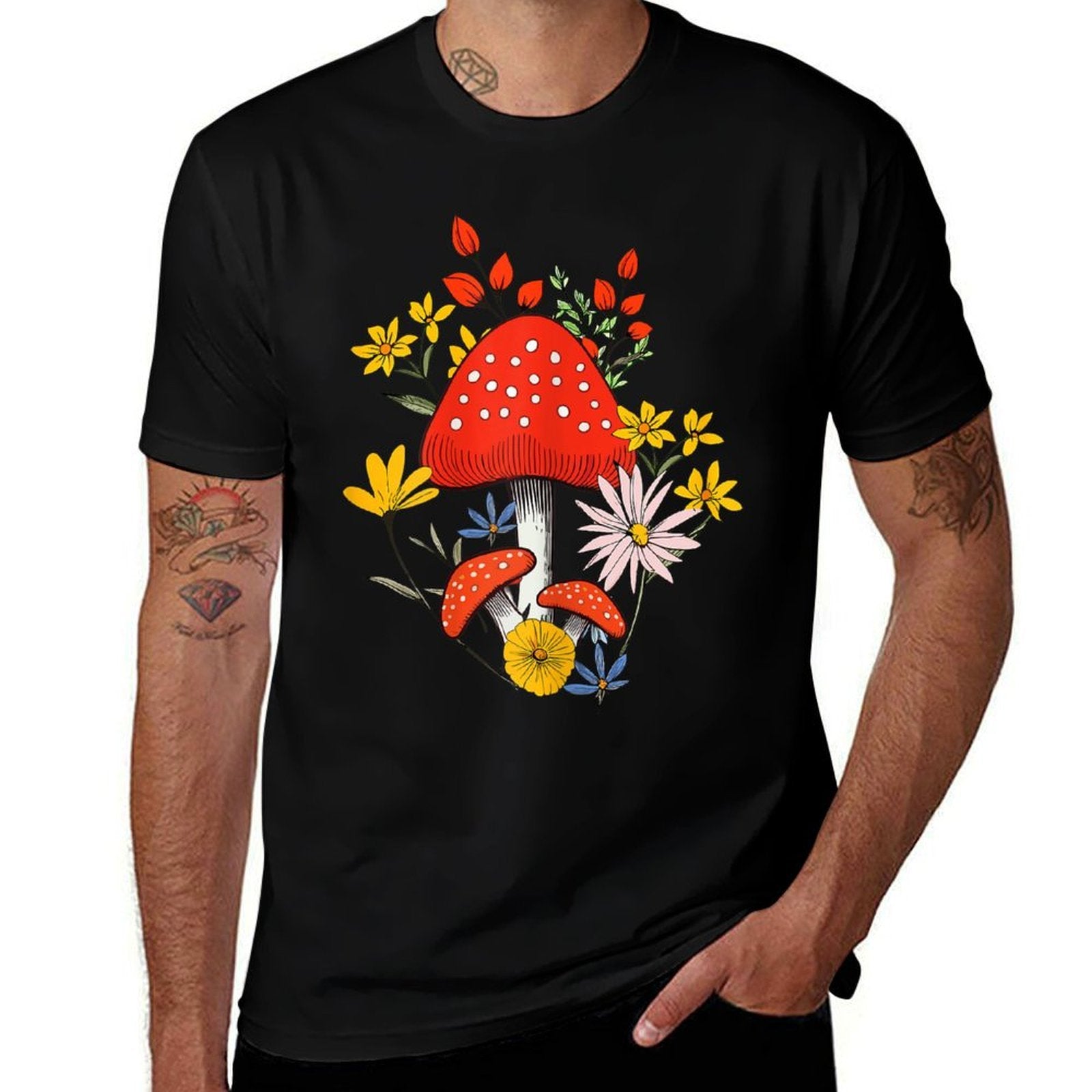 Cottagecore Aesthetic Wildflower And Mushroom Floral Women  Oversized Silhouette T-Shirt