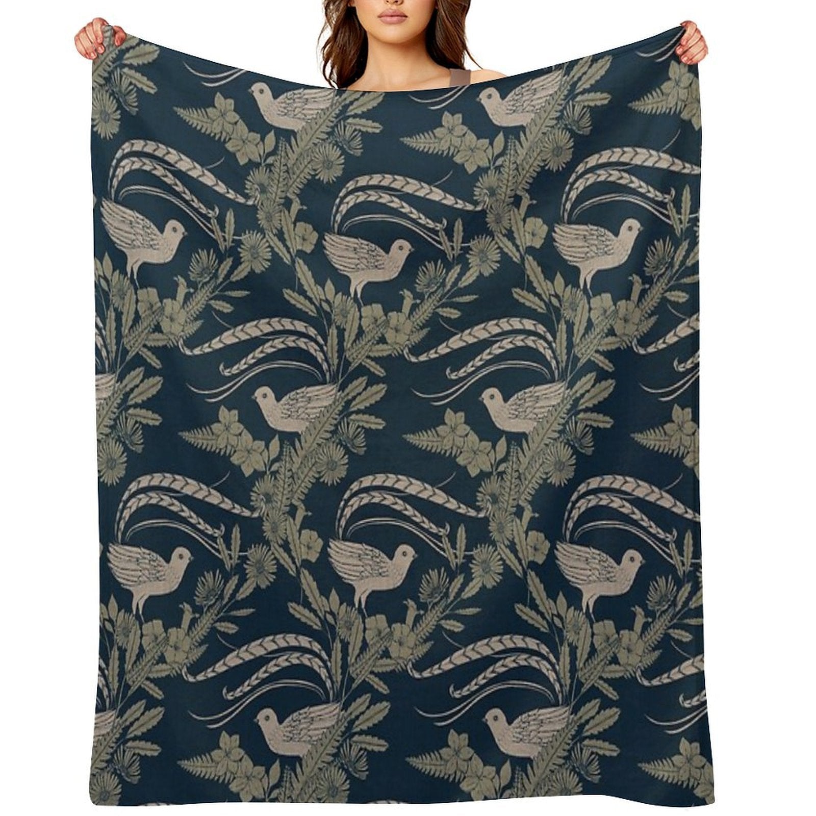 Lyrebird Garden Plush Throw Blanket