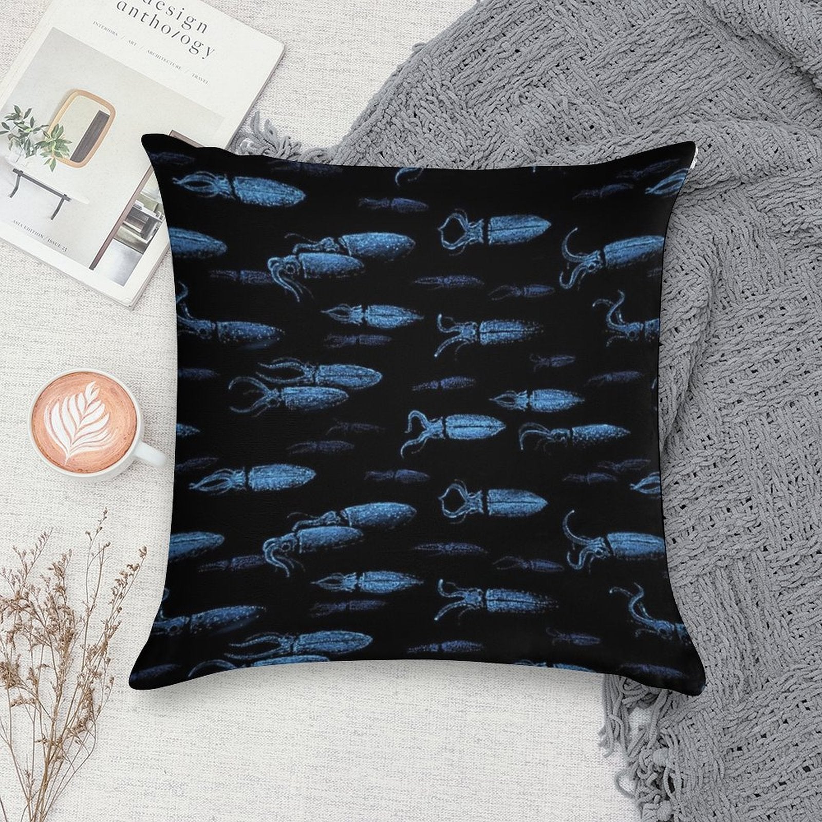 Firefly Squid Hotaruika Bioluminescent Soft Reinforced Edging Throw Pillow