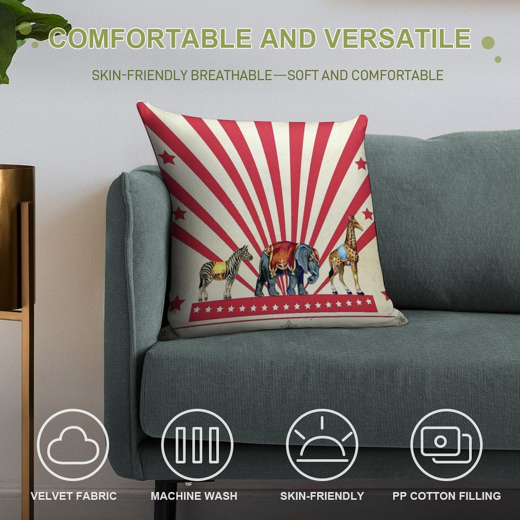 Vintage Circus Animals Soft Hidden Zipper Throw Pillow