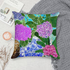 Hydrangea in Chinoiserie Jars Soft Shrink-Resistant Throw Pillow