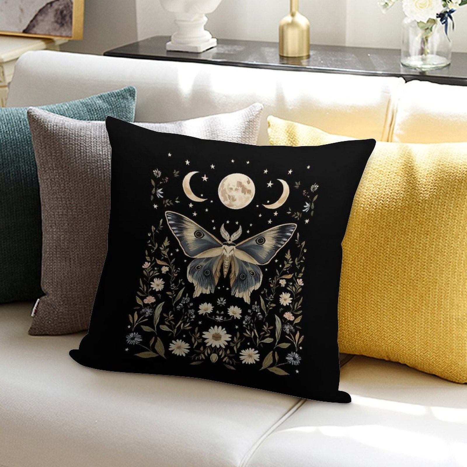 Witchy Cottagecore Botanical Moth Soft Ultra-Soft Texture Throw Pillow