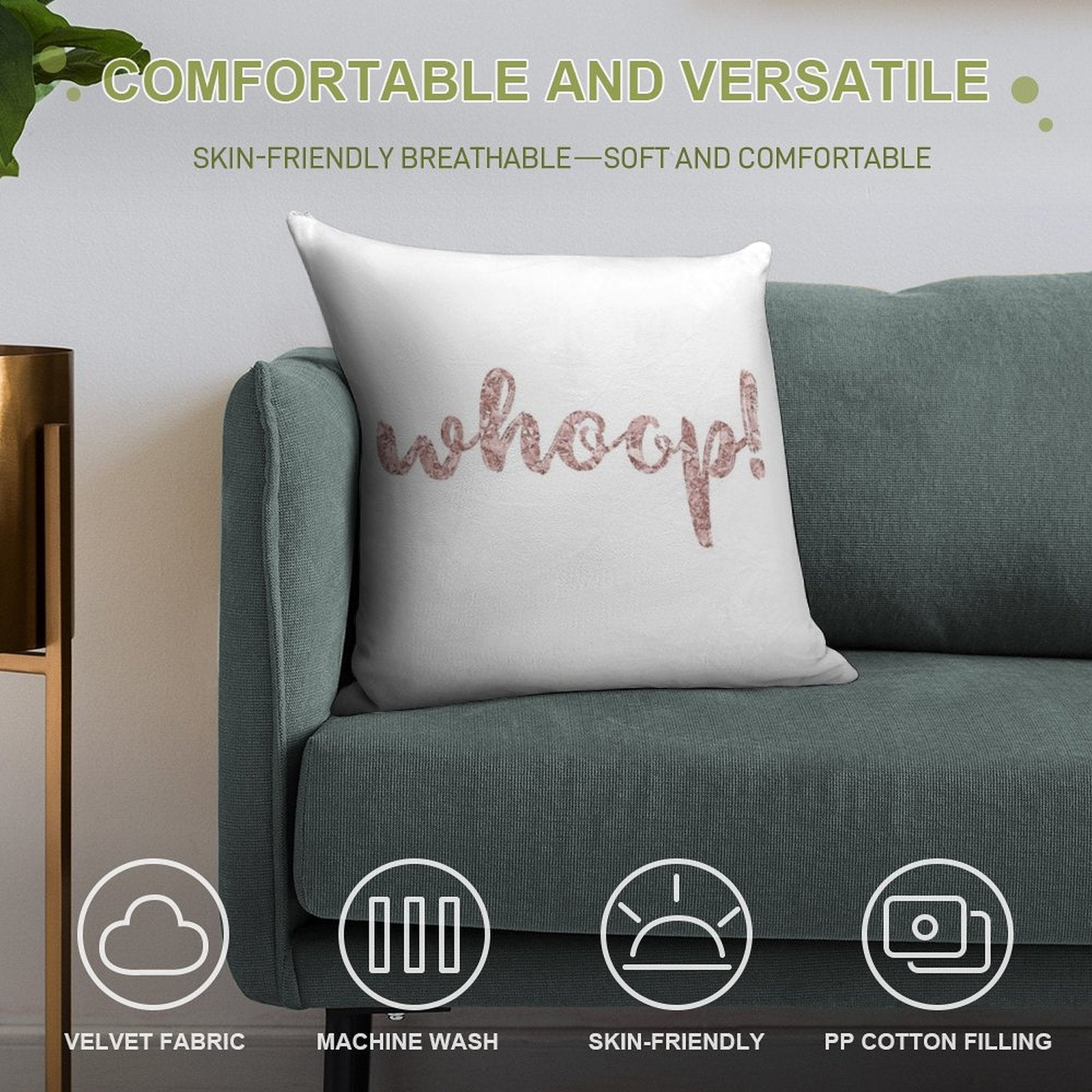 Whoop! Rose Gold Soft Luxury Feel Throw Pillow