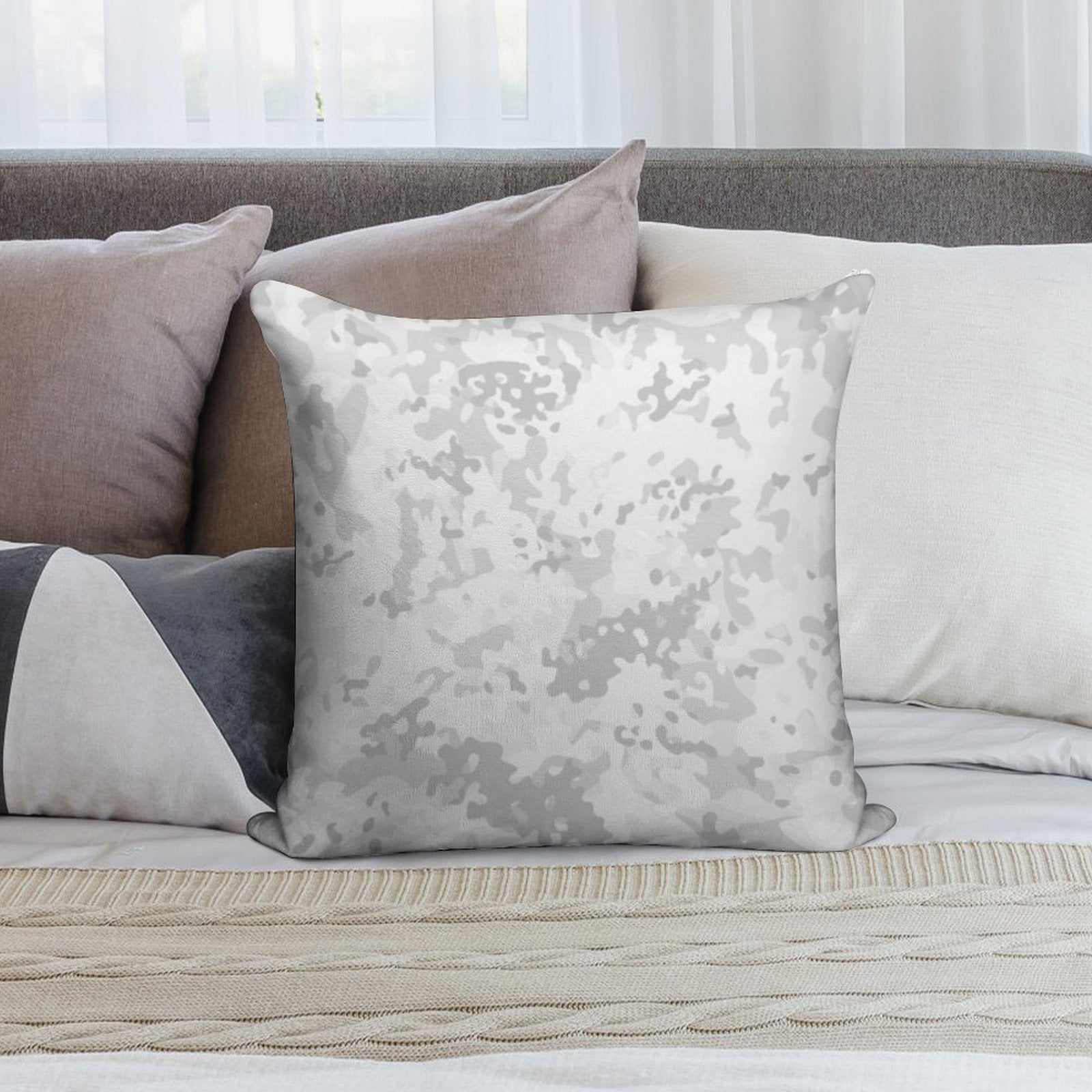Camouflage Grey White Winter Camo Soft Warmth Comfort Throw Pillow