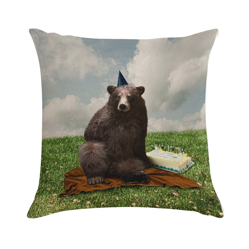 Birthday Bear Soft Skin-Friendly Throw Pillow