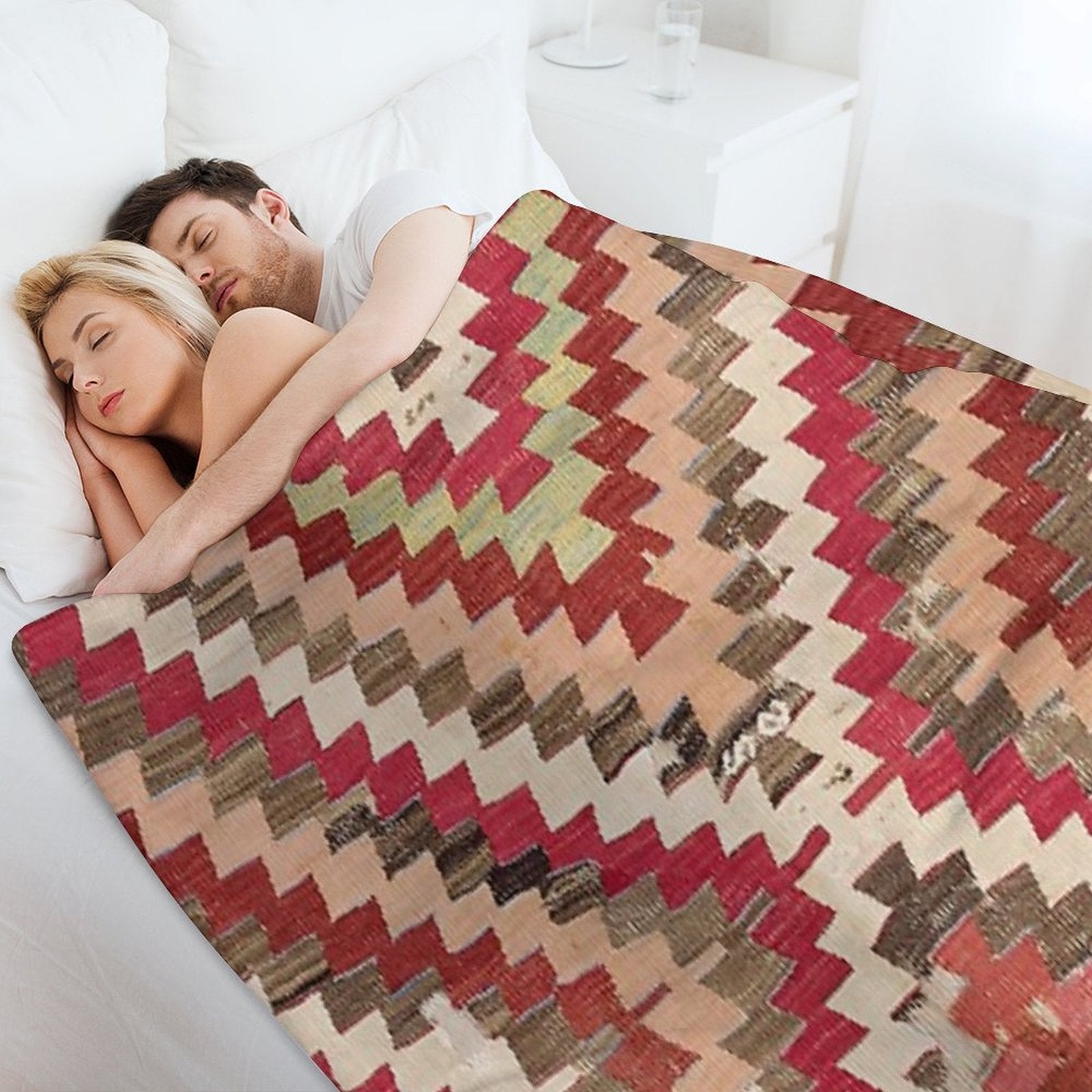 Baklava Chevron Star II  18th Century Authentic Colorful Light Pink Green Blue Accent Pattern Sustainable Throw Blanket