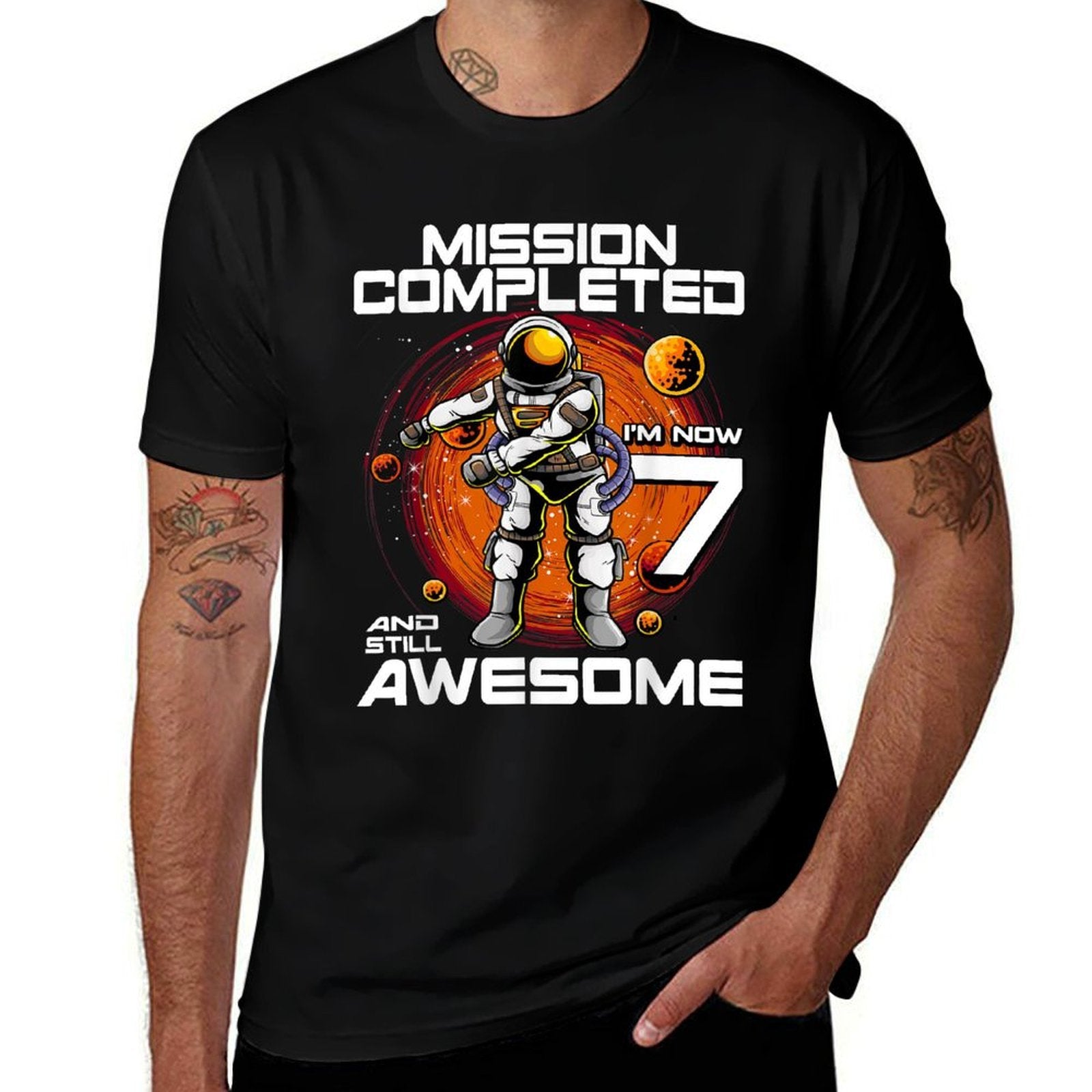 7th Birthday Astronaut 7 Years Old Outer Space Birthday  Vintage-inspired T-Shirt