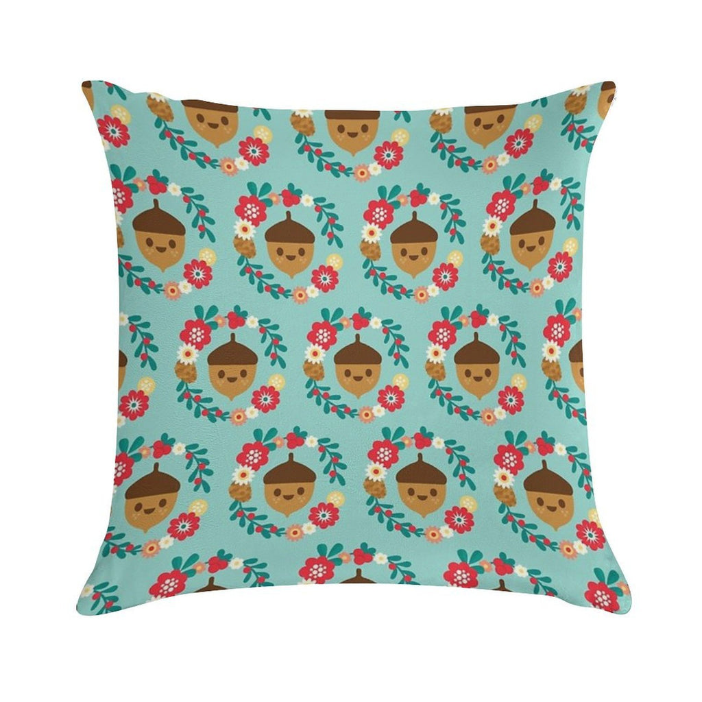Acorn And Flowers Pattern Design  Blue Soft Durable Construction Throw Pillow
