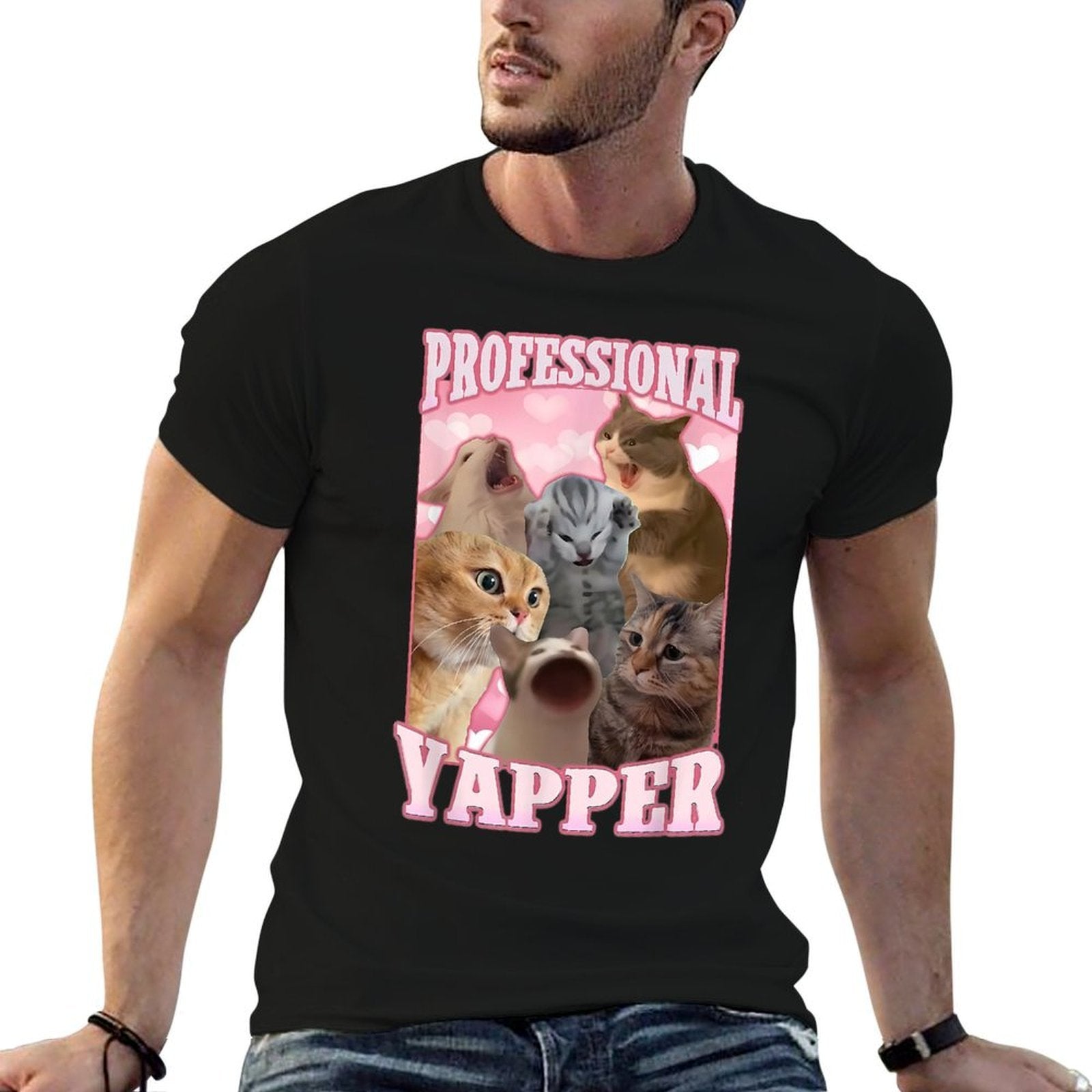 Professional Yapper Funny Cat Meme Goofy Ahh Ironic Cat  Cotton T-Shirt