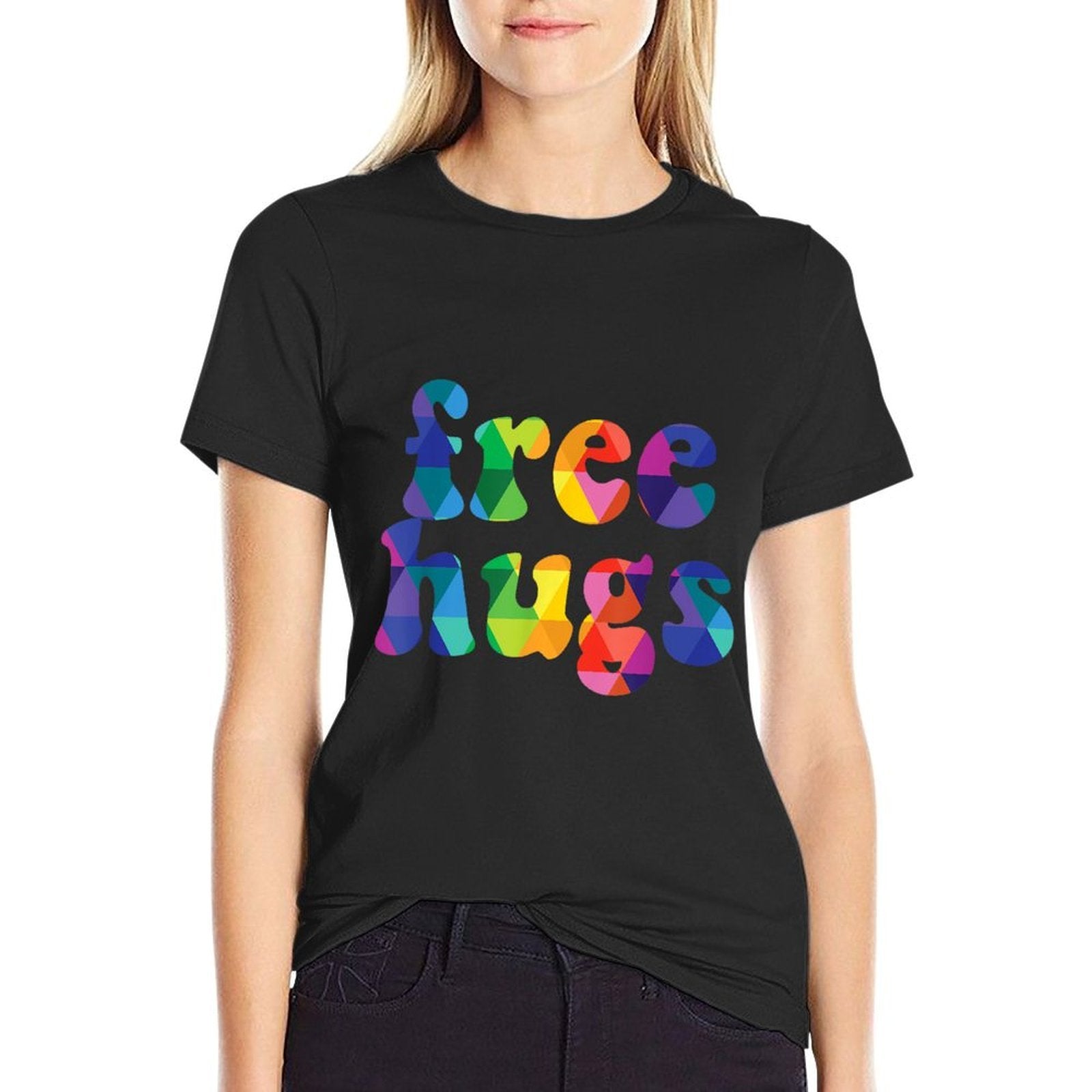 Colorful Free Hugs Tshirt Gift for Her Or Him - Rainbow Gift  Slim-fit Cut T-Shirt