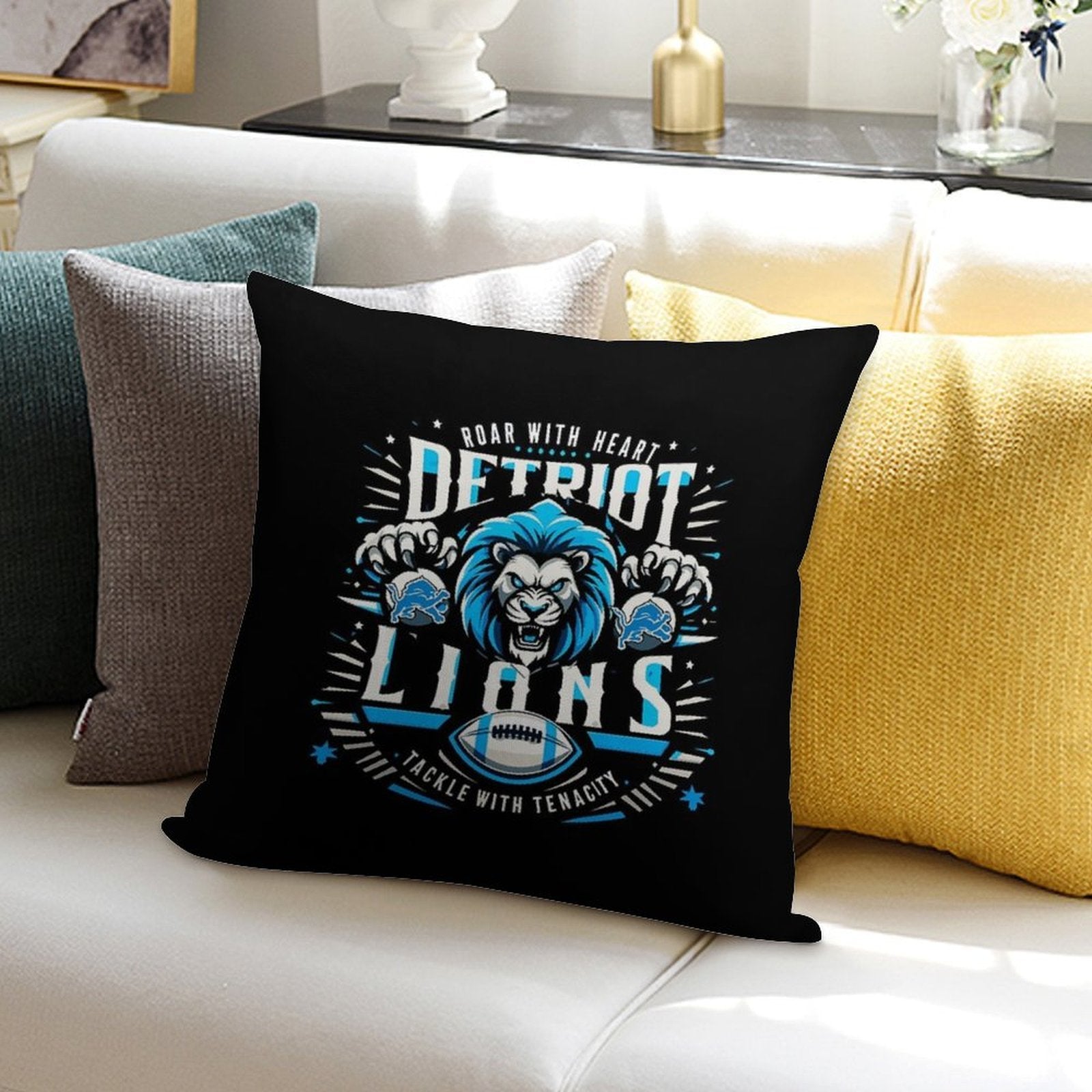 Roar With Heart Detroit Lions Graphic Soft Washable Throw Pillow