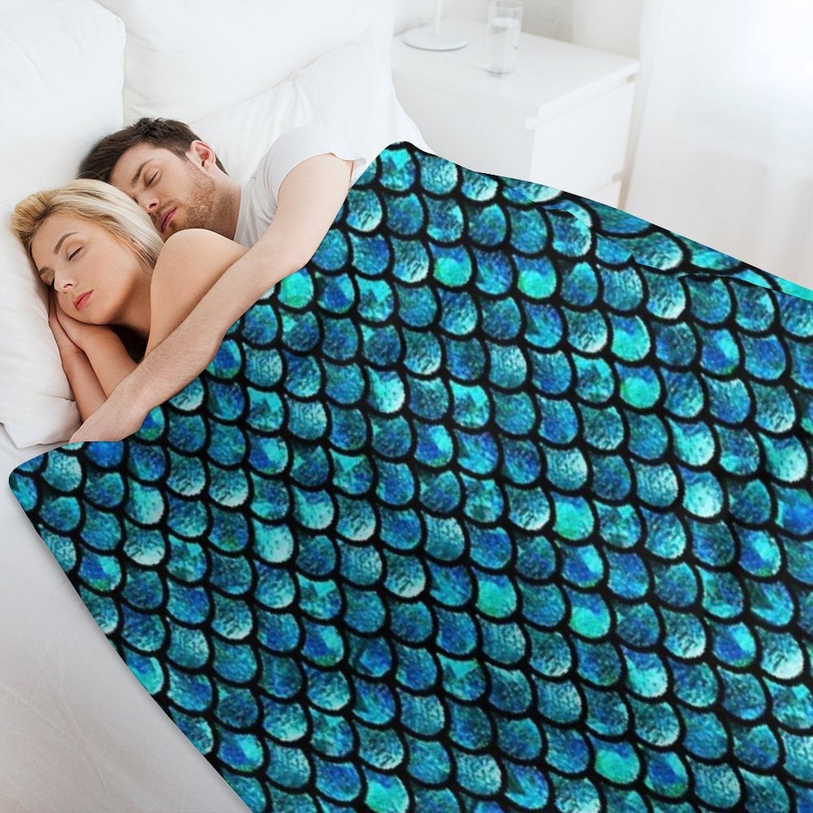 Mermaid Scales - Turquoise Blue Wrinkle-free Throw Blanket