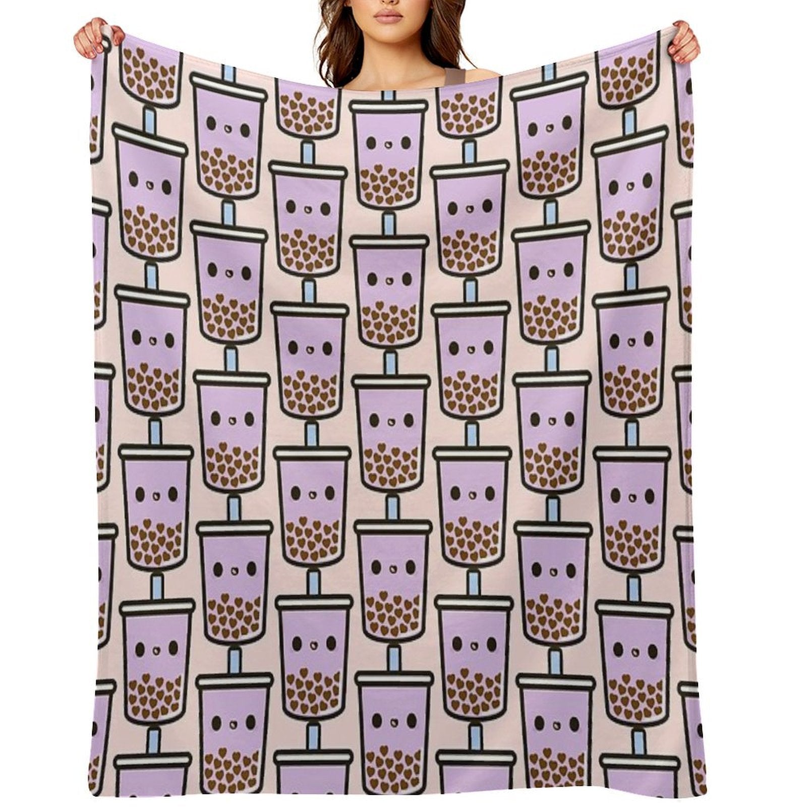 Cute Love Heart Bubble Tea Premium Throw Blanket