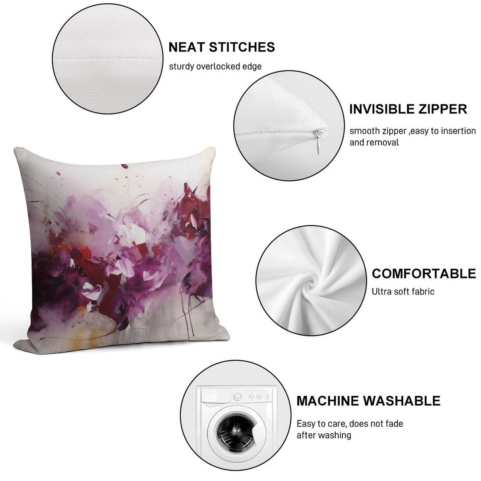 Magenta Abstract Art Canvas Print Soft Warmth Comfort Throw Pillow