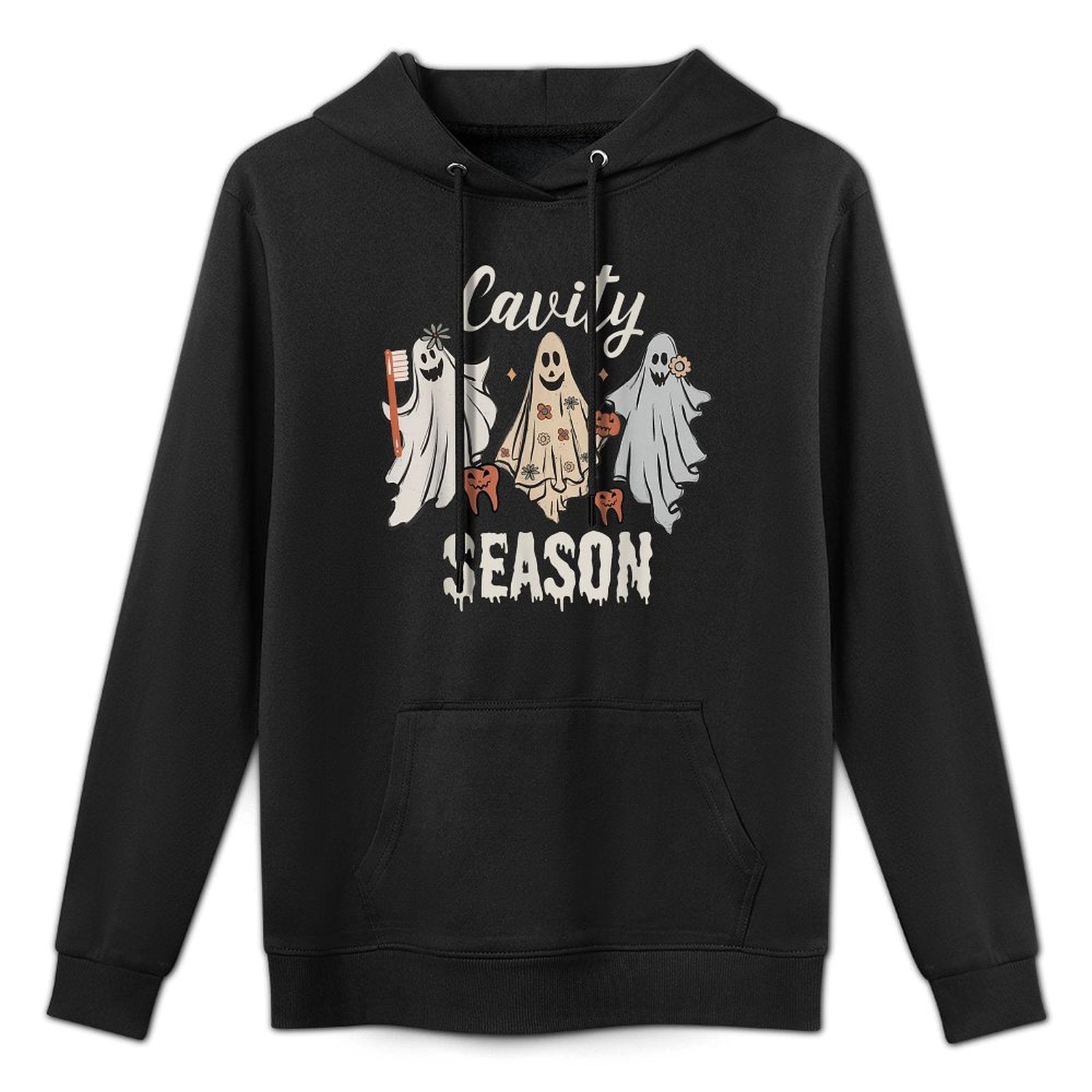 Cavity Season Halloween Funny Dental Ghosts And Toothbrush Cotton-Polyester Blend Hoodie