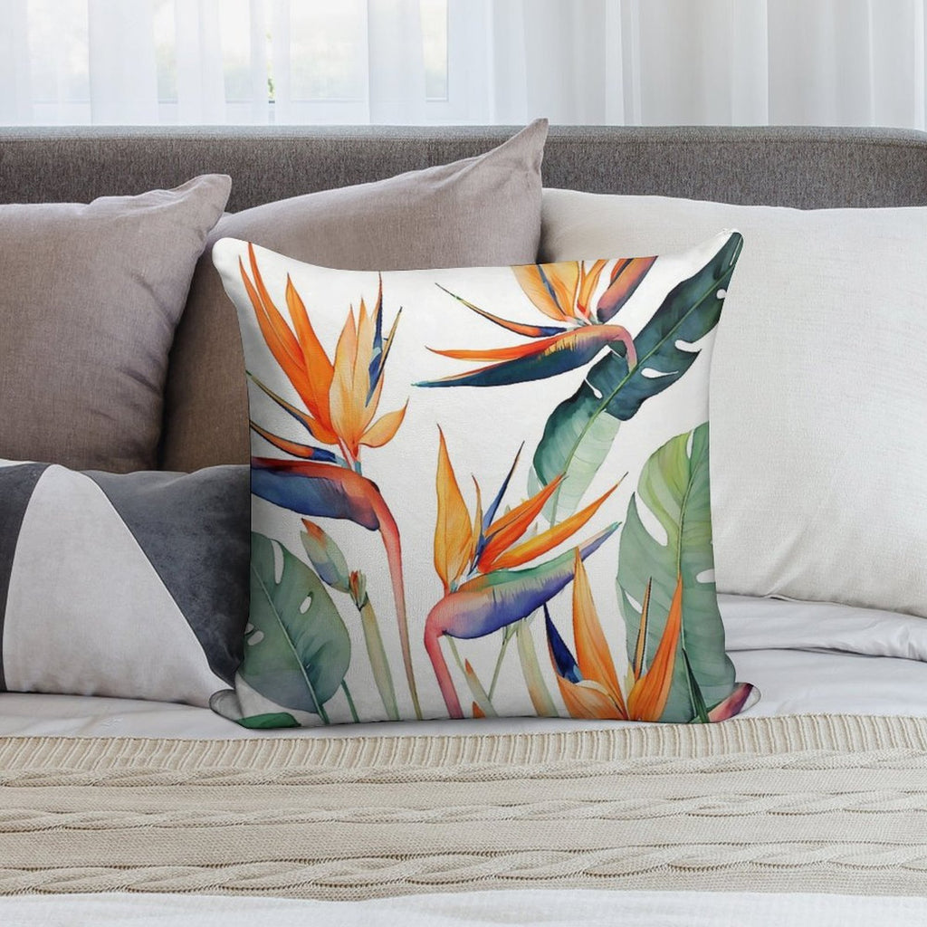 Birds of Paradise Soft Short Plush Fabric Throw Pillow