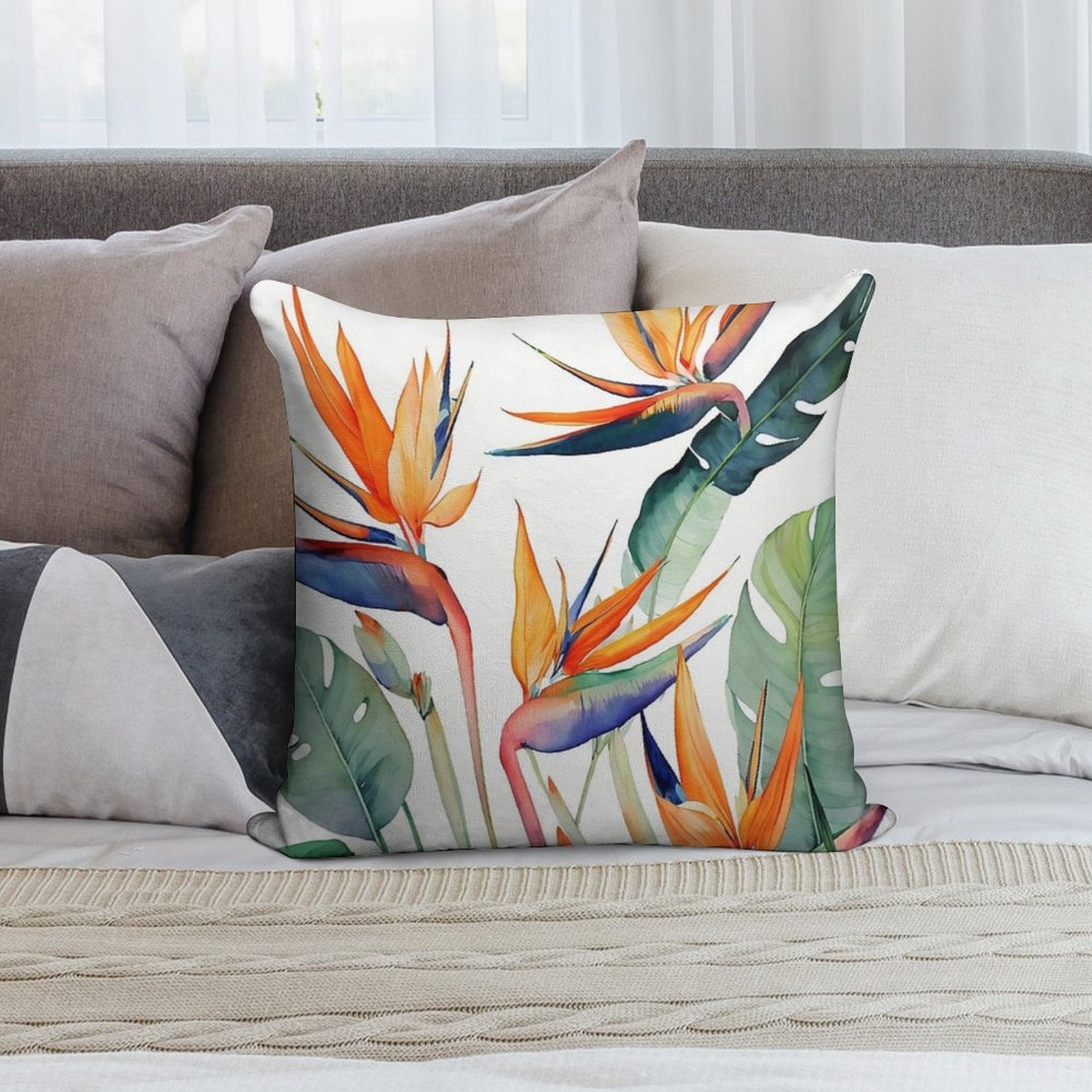 Birds of Paradise Soft Short Plush Fabric Throw Pillow