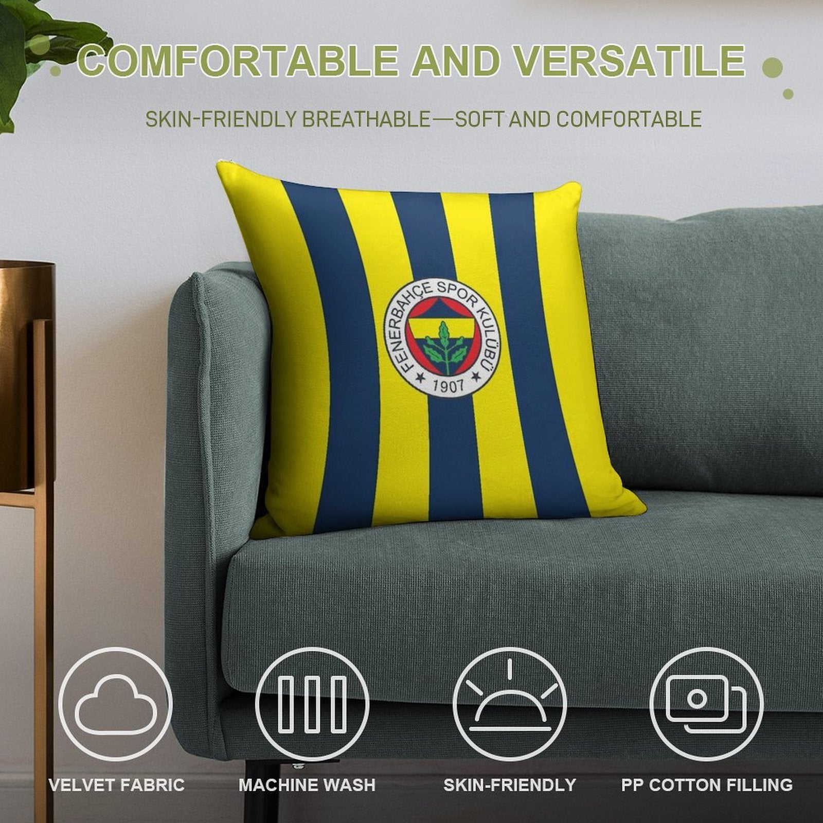 Fenerbahce 1907 Soft Washable Throw Pillow
