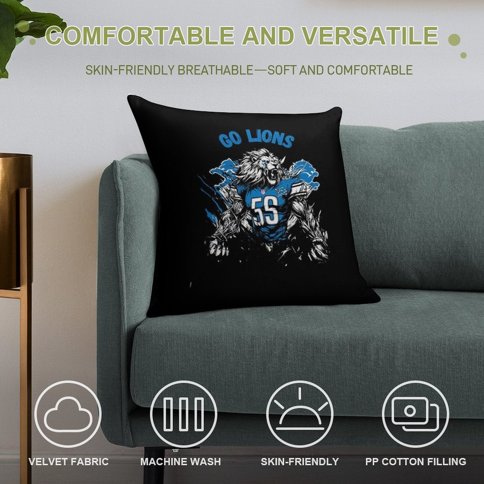 Art - Detroit Lions Soft Warmth Comfort Throw Pillow