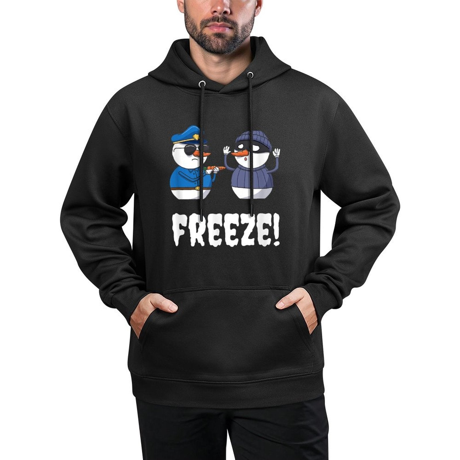 Funny Police Officer Freeze Snowman Policeman Christmas Xmas Adjustable Hood Hoodie