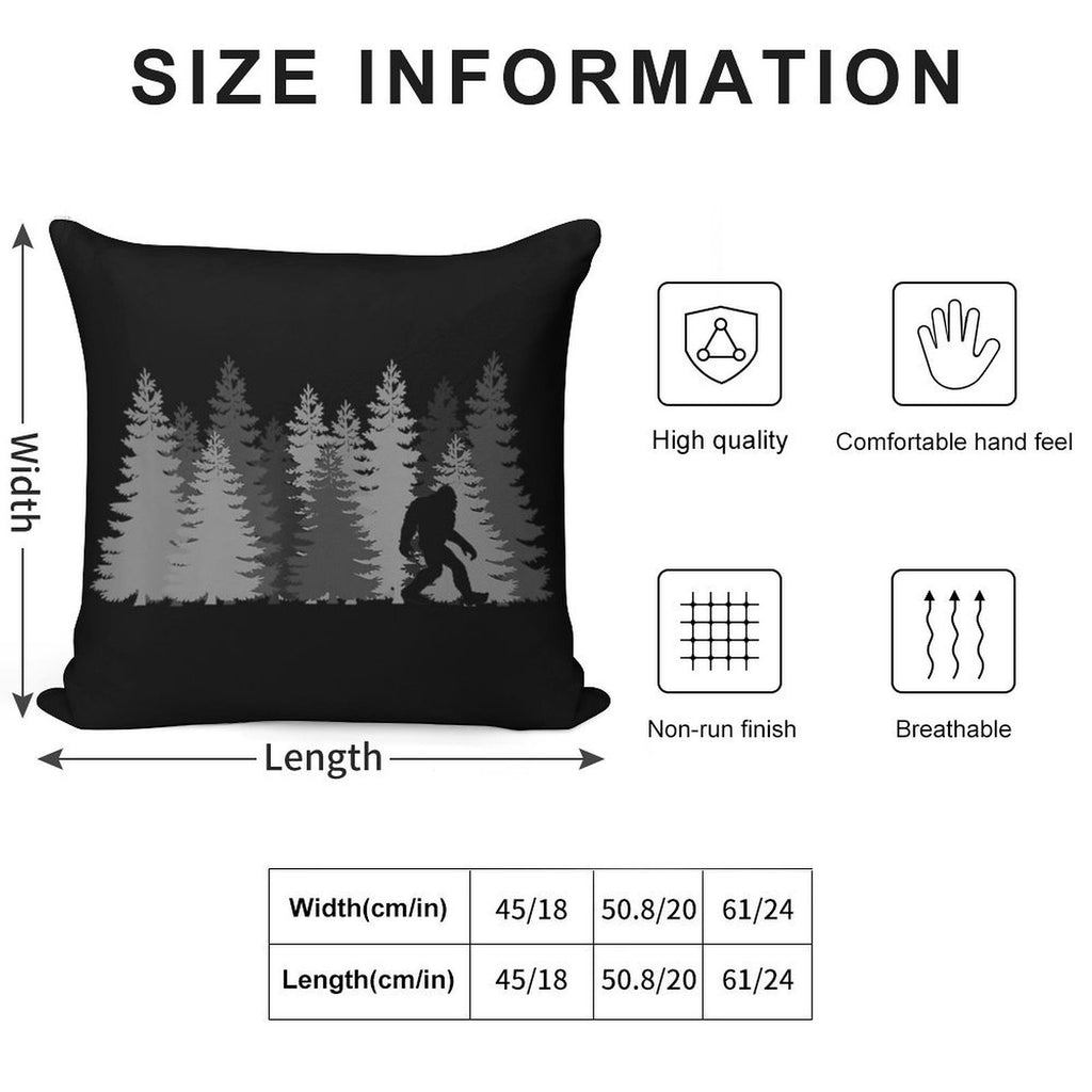 Bigfoot Silhouette In The Forest Wilderness Soft Decorative Cover Throw Pillow