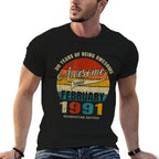 30 Years Of Being Awesome Since February 1991 30th Birthday  Ribbed Collar T-Shirt