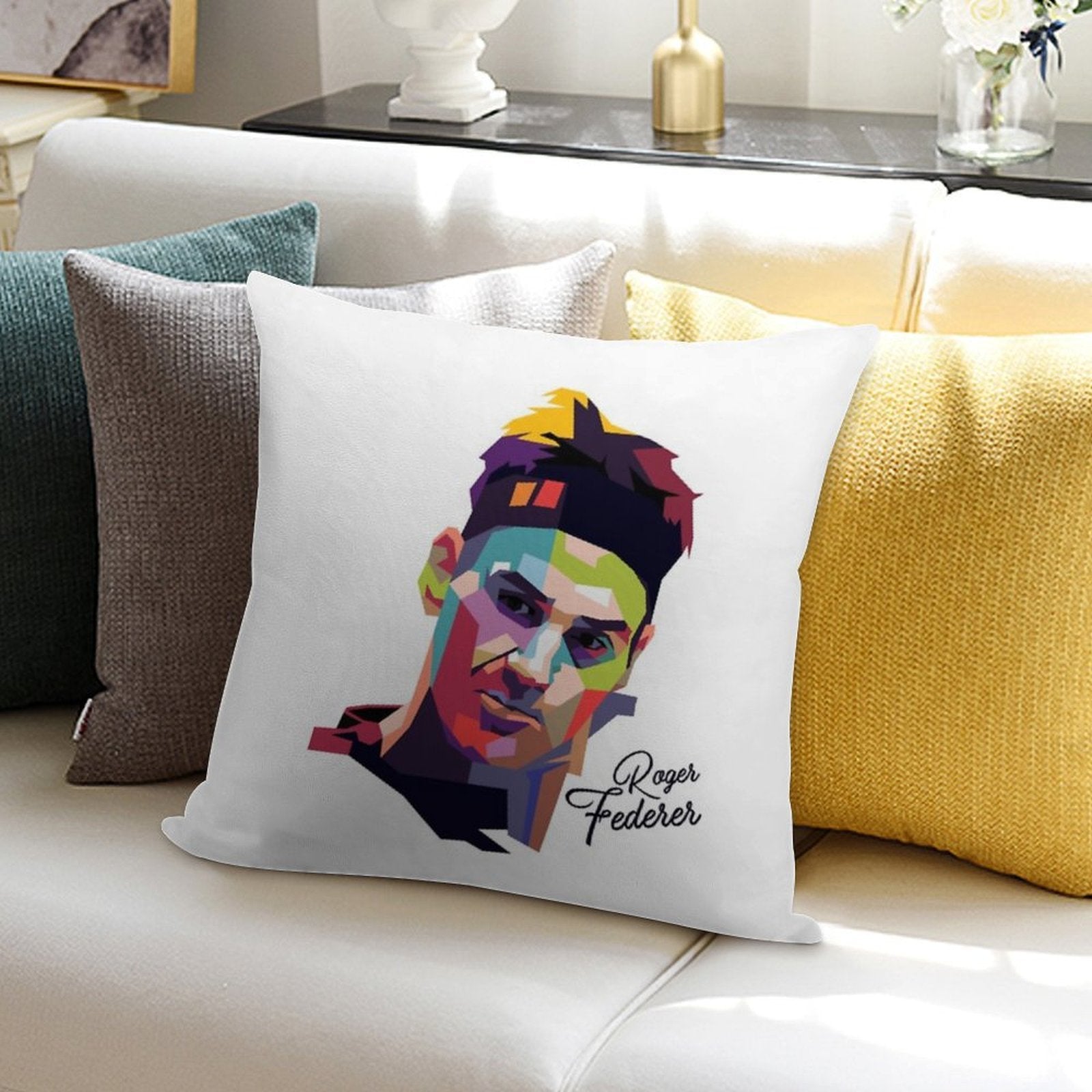 Roger Federer Pop Art Portrait133 Soft Skin-Friendly Throw Pillow