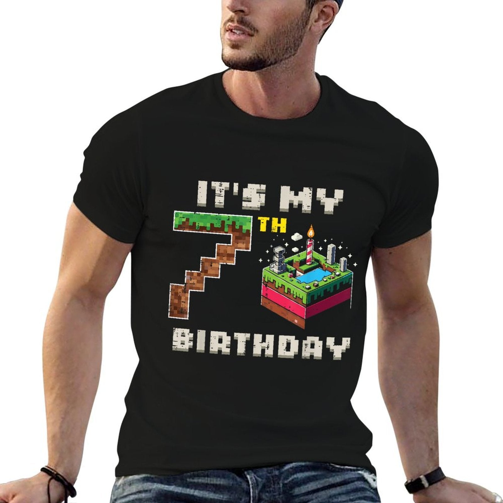 My 7th Birthday Pixel Game 7 Cake Video Gamer Boys Kid Youth  Lightweight T-Shirt