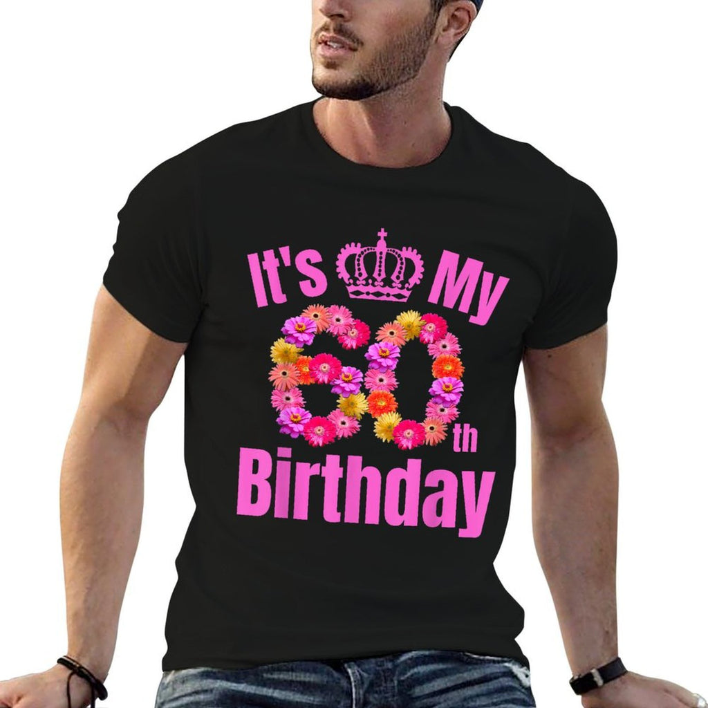 60 Year Old Birthday Flower Birthday Its My 60th Birthday  Ribbed Collar T-Shirt