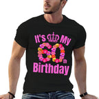60 Year Old Birthday Flower Birthday Its My 60th Birthday  Ribbed Collar T-Shirt