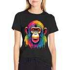 Awesome Monkey With Glasses Face Animal Lover Cool Rainbow  Summer-ready Fabric T-Shirt